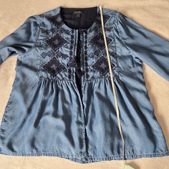 Lucky Brand Blue Embroidered Boho Denim Style Cardigan Jacket Women’s Size M - Picture 10 of 15
